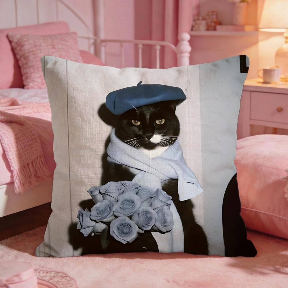 Black Cat Cute Cushion Cover Premium Comfort Reversible Pillow Cove Two In One Design For Any Room Car Interior