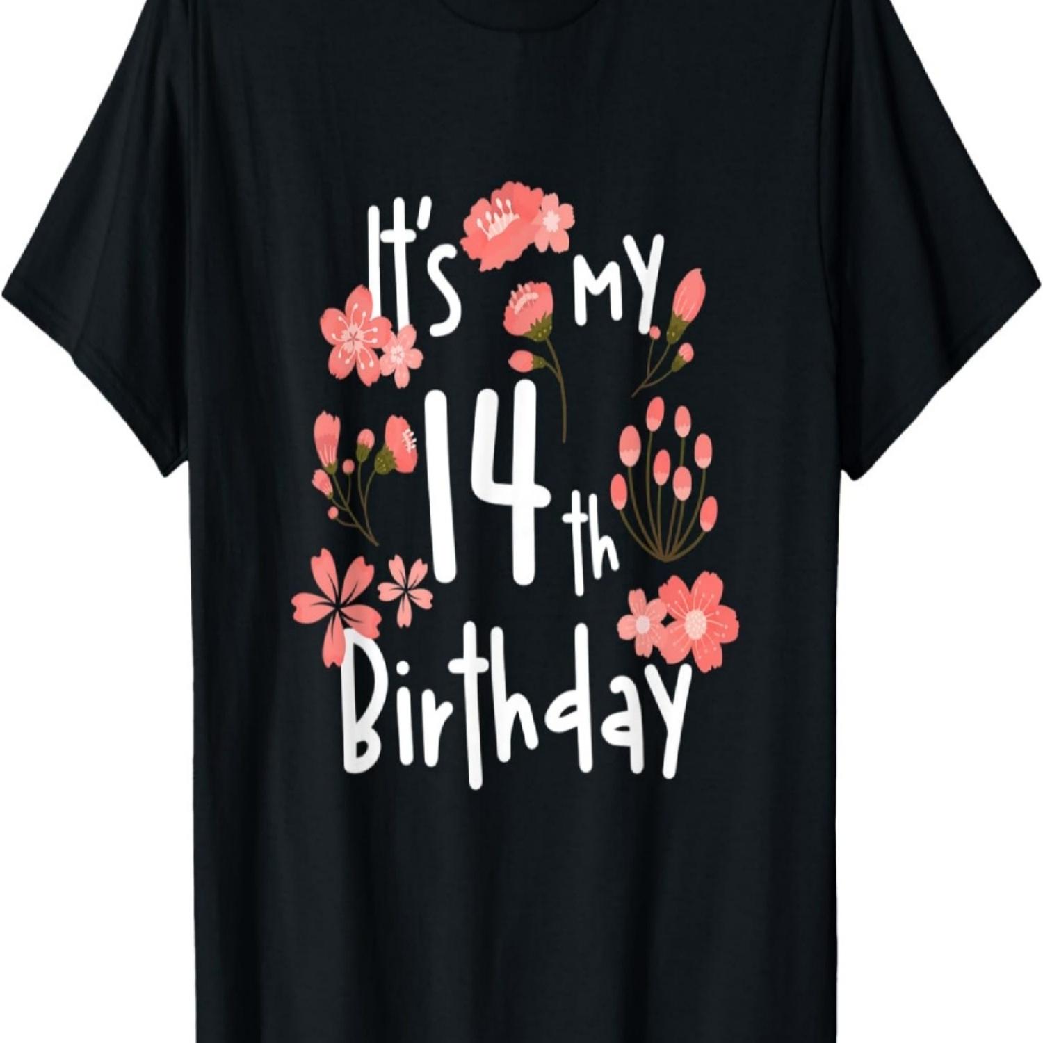 Its My 14th Birthday Shirt Cherry Blossom Happy Birthday T-Shirt S
