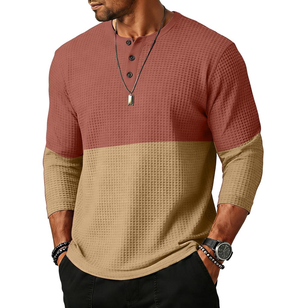 Men's  Sports  Leisure  Waverg  Three  Pieces  Buckle  Seven  Points   Sleeve  T-Shirt