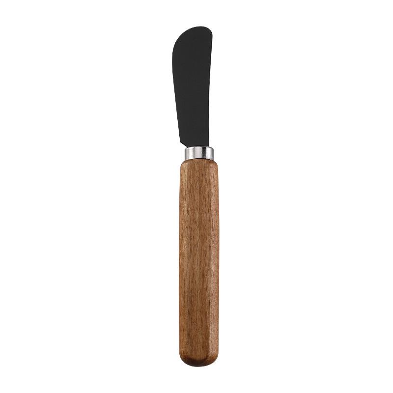 In-Stock Cheese & Butter Knife Set: Stainless Steel Black Blade with Acacia Wood Handles, Western Cutlery