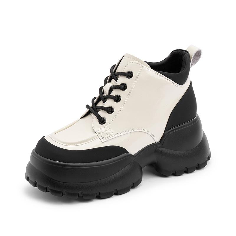 

Женские лоферы с высоким верхом в британском стиле, маленькие кожаные туфли 2025 осень и зима, новая одинарная обувь в стиле колледжа на толстой подошве с внутренней платформой для увеличения роста 39