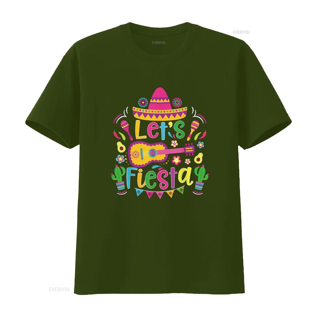 Let s Fiesta Cinco De Mayo Mexican Guitar Cactus T Shirt vintage Washed fashion Casual Soft designer clothes Stylish Breathable