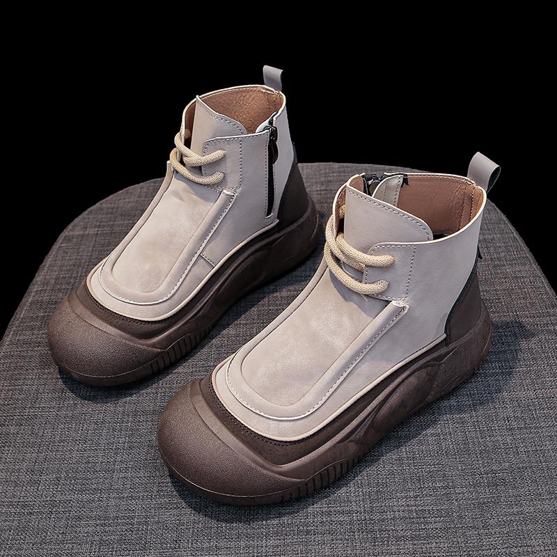 TUINANLE Kvinner Høye Topper Sko Spring Glidelås Uformell Anti Slip Flat Sneakers Jente ankelstøvletter