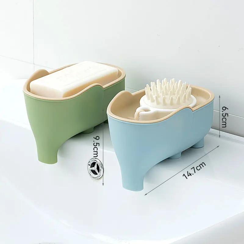 Soap Box NEW Double Layer Creative Cute Elephant Bathroom Accessories Home Decorative Children Students Waterproof Drain Rack