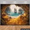 Fundo Pirata com Impressão Plana 2D, Fundo para Festa de Caverna do Tesouro e Navios