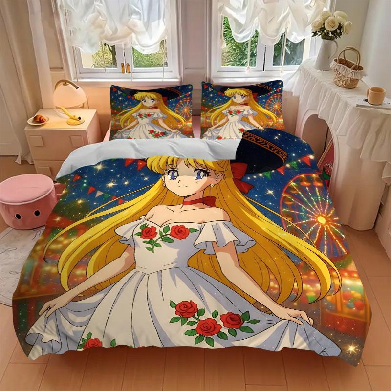 3-teiliges Sailor Moon Bettwäsche-Set. Weich und bequem, ohne Kern. (1x Bettbezug + 2x Kissenbezüge) yy251010136