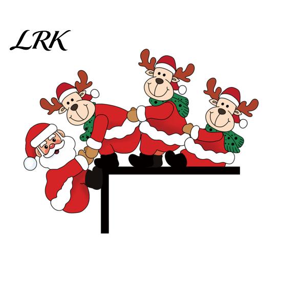 Winter Holiday Room Decor Christmas Door Corner with Snowman/Elk Designs, Wooden Hanging Ornaments Frame Ornament, Decorative Topper Home Festive Elk