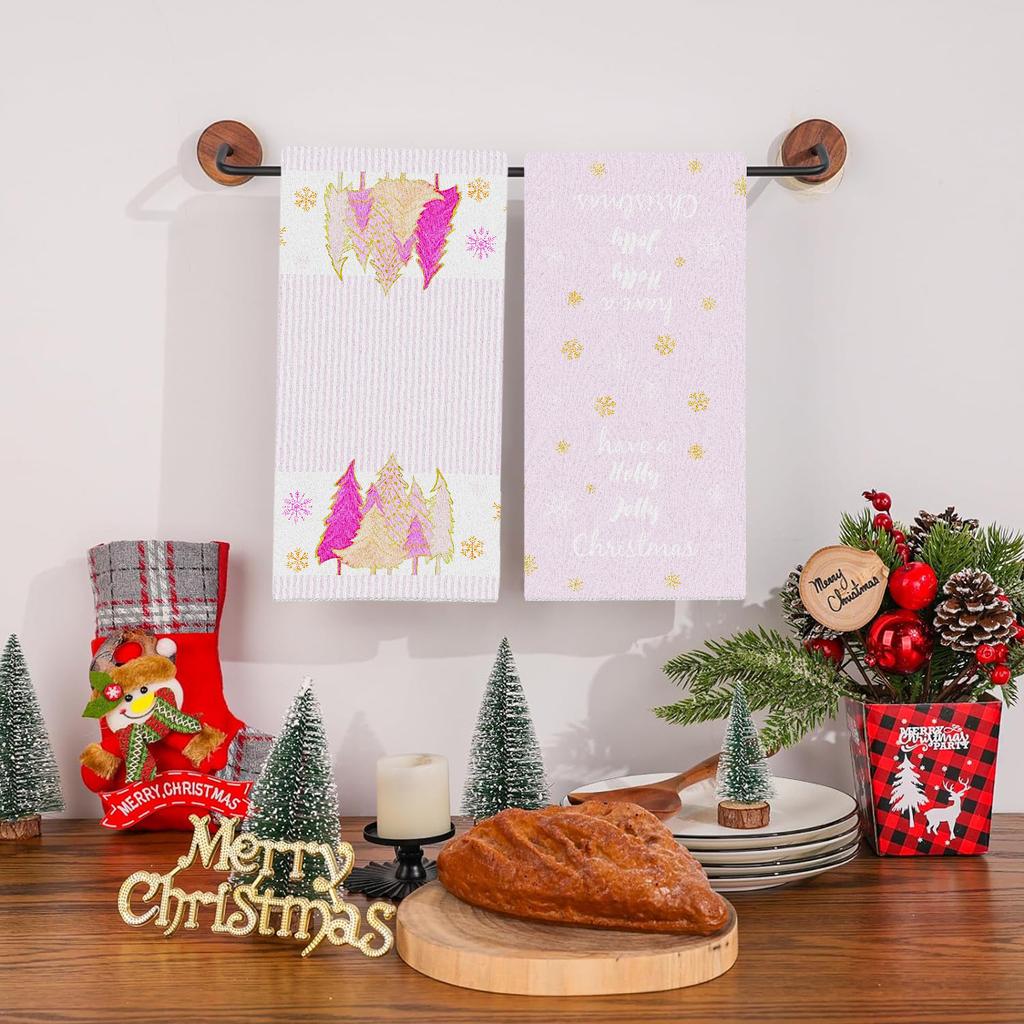 Cross-border hot-selling dish towels, Christmas pine tree decorative hand towels, snowflake series, winter microfiber kitchen towels