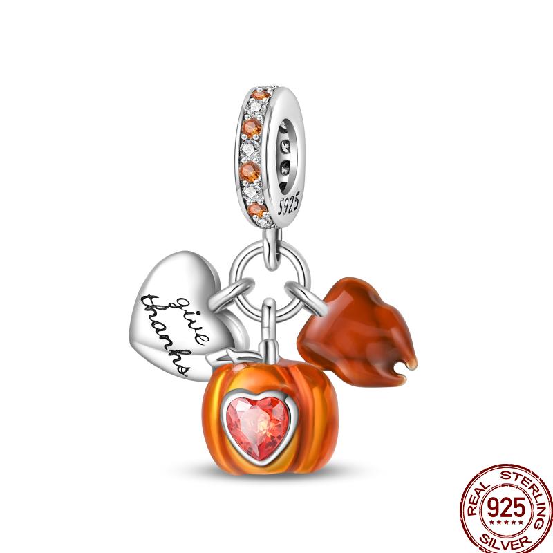 Copper Pumpkin Maple Leaf Squirrel Scarecrow Harvest Autumn Charm Beads Suitable For Pan Original Bracelet