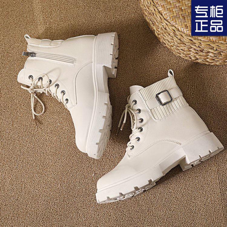 Short Boots Martin Boots Women's Autumn Women's Shoes Boots Autumn and Winter Velvet New Thick-soled British Locomotive Lightweight