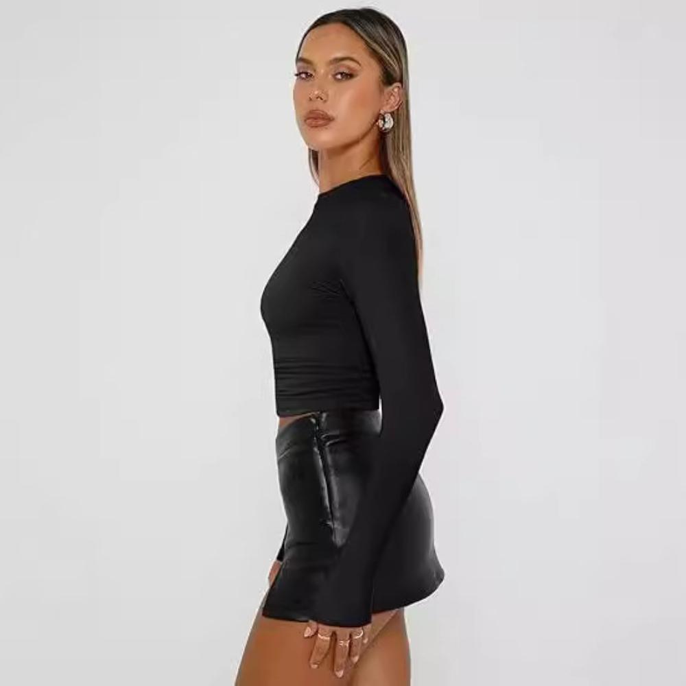 Women's Top for Spring and Autumn Base, Women's High-end Round Neck Long Sleeved Pullover, Slim Fit Milk Silk T-shirt