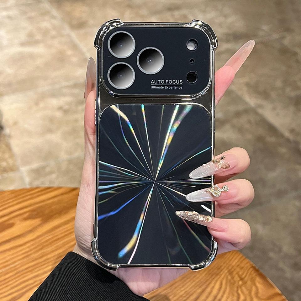 Aurora laser Plating Phone Case For iPhone 17 Air 13 14 15 16 Pro Max 16Pro 17Pro CD Pattern Big Windows Soft Protector Cover