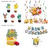 Party Set Pikachu: Pokemon narozeninová girlanda, ozdoby na dort, balónky a spirálové dekorace