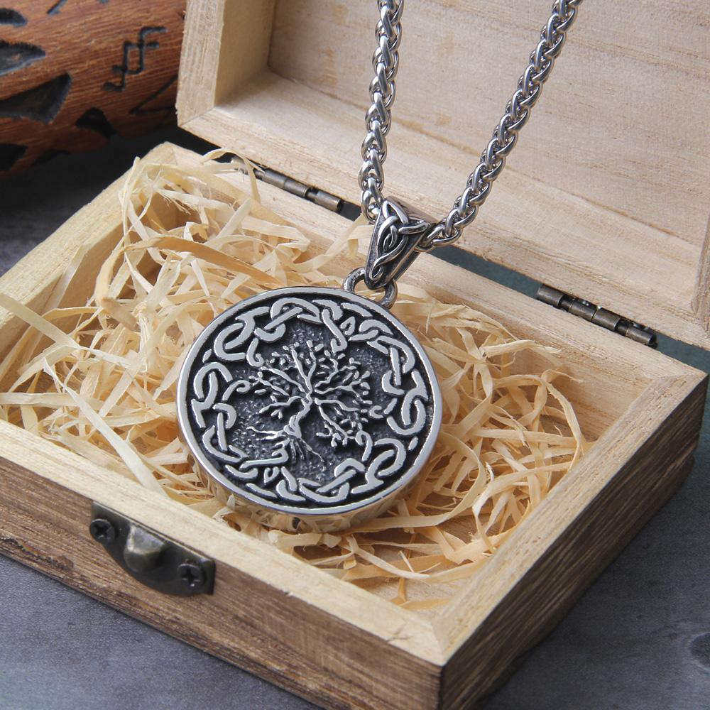 

Vintage Nordic Viking Yggdrasil Tree of Life Necklace Men s Celtic Knot Amulet Pendant Hip Hop Biker Jewelry no box&60cm
