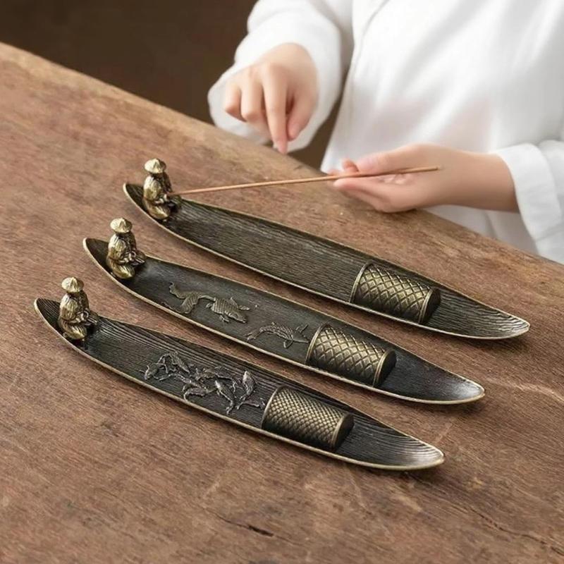 Incenses Stick Holder with Fishing Design Antique Alloy Incenses Burners Censers For Meditations And Home Decorative Use