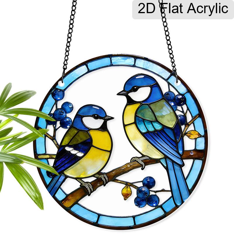 Acrylic Two Birds Suncatcher Stained Glass Effect Window Hanging Ornament Bird Themed Gift for Home