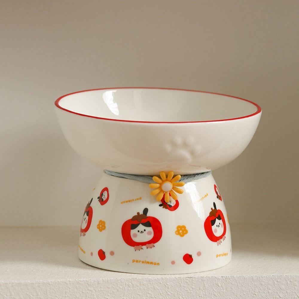 Ceramic Cat Bowl Cute Anti Tipping Pet High Foot Bowl Slanted Mouth Large Capacity Dog Food Feeding Basin Water Container