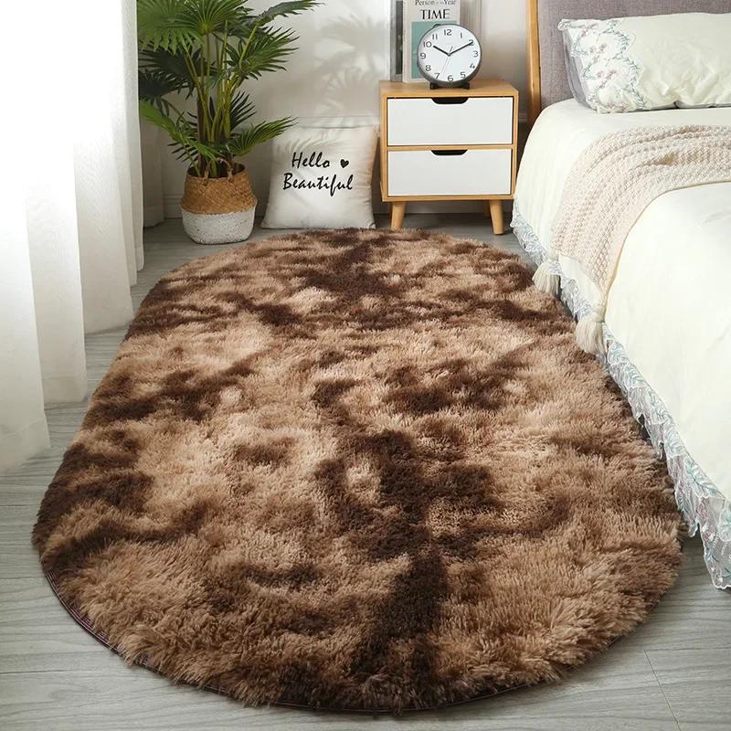 Oval Center Carpet Plush Fluffy Tie Dye Anti Slip Carpet Floor Cushion Bedroom Bedside Mat Rug Soft Foot Mats Home Decor New