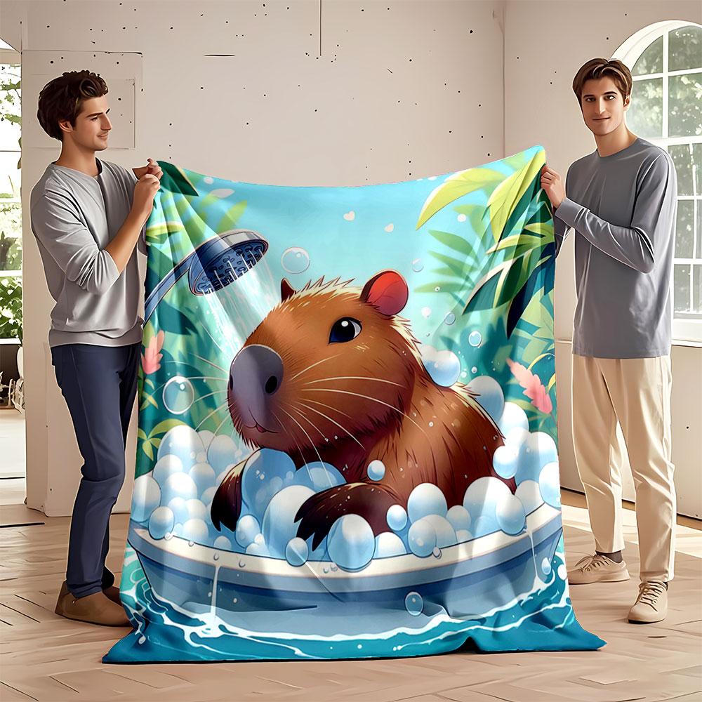 A Capybara In a Bubble Bath Surrounded by Greenery and Sunlight. for All Seasons Blanket Lunch Break Throw Gift 75X95CM