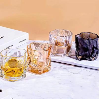 6/4/2/1Pcs 200ml Luxury Whisky Glass Cup Set Unique Twisted Glass Wine Cocktail Beer Coffee Drink Tea Mug Kitchen Bar Club Party
