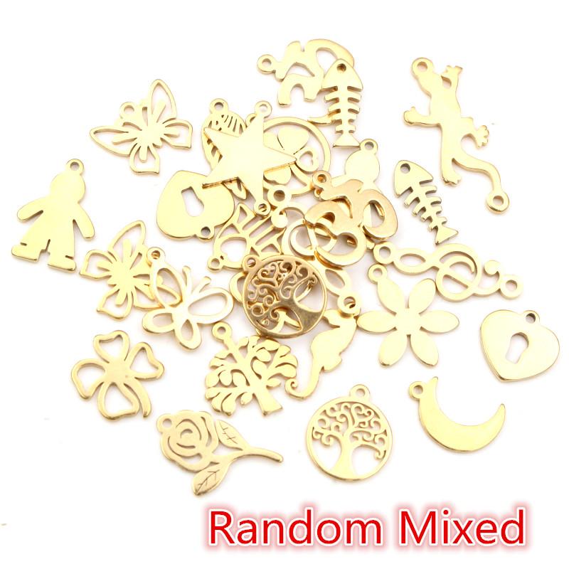 10pcs/lot  316 Stainless Steel Gold Plated Tree Moon Butterfly Small Charms Pendant For Necklace DIY Jewelry Making