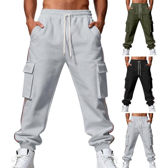 Men Winter Jogger Pants Drawstring Waist Gym Sweatpants Thickened Warm Cargo Pants Baggy Track Pants for Jogging Running Workout
