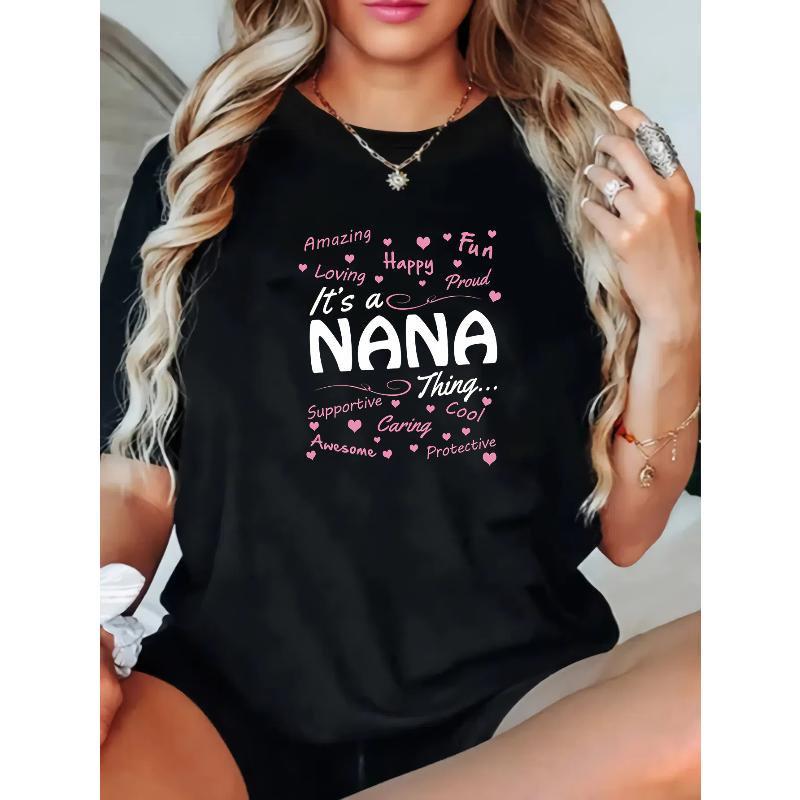 

1pc Women S Plus Size Casual T-Shirt with It S a Nana Print, Short Sleeve, Round Neck, Slight Stretch, cotton Fabric, Regular Length S чёрный