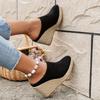 Pohodlné letní espadrilové klínkové pantofle, dámské módní ležérní nazouvací poloviční sandály