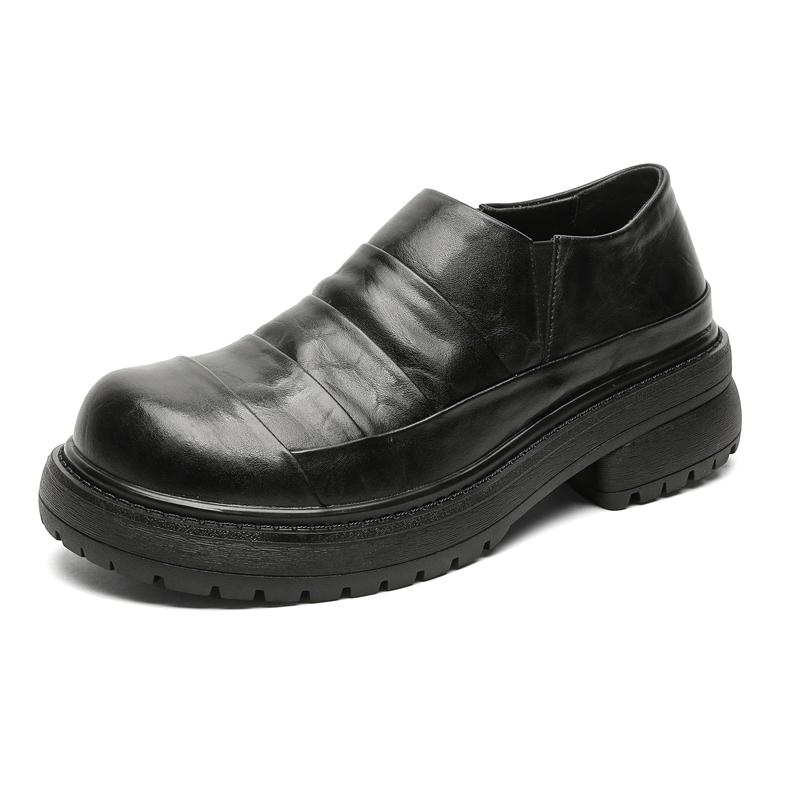 Fashion Thick Soled Men's Leather Shoes Luxury  Designer Styles Daily Fashion Party Outdoor Casual Youth Shoes Classic Black