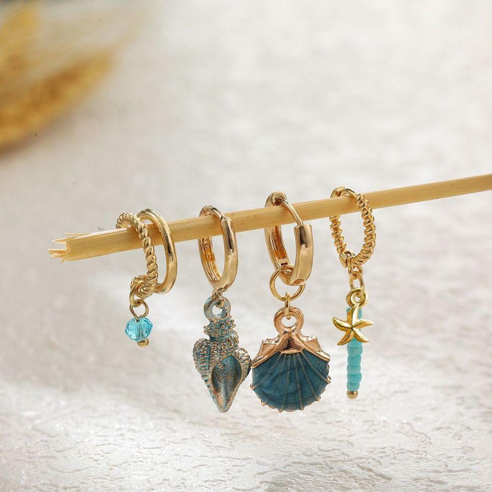 Exquisite Shell Hoop Earrings Beaded Beach Style Drop Earrings Fashion Marine Style Earrings  Women