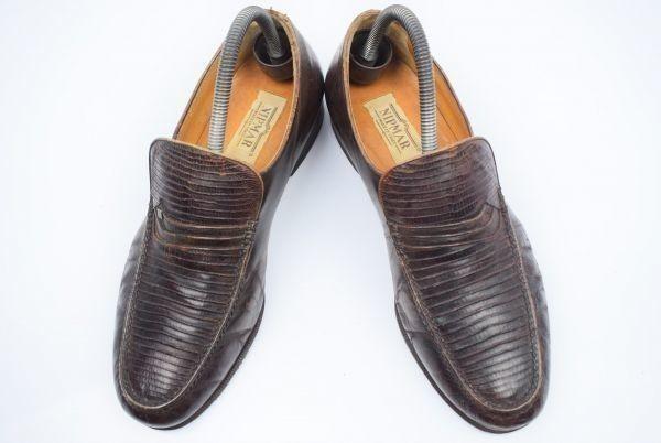 90s NIPMAR Crocodile Leather Slip-on Loafers 25.5-26.5cm 8 Brown Italy(USED)