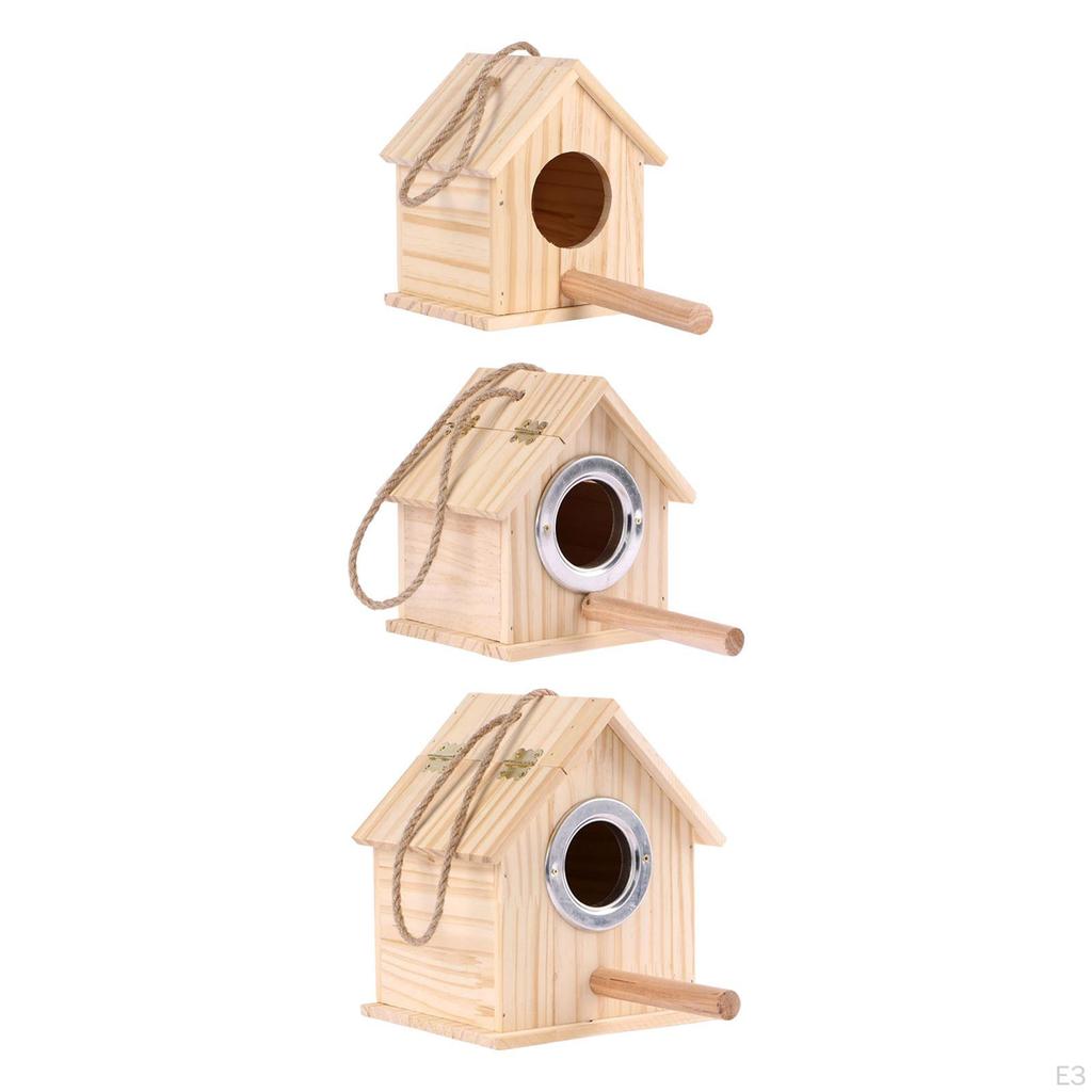 Decorative Wooden Bird House Nest with Pole Breeding Box Hanging for Outdoor Garden Finch