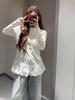 Korean Style Layered Fleece Long-Sleeve T-Shirt with Lace Trim, Round Neck, Regular Shoulder, Loose Fit, Autumn/Winter.