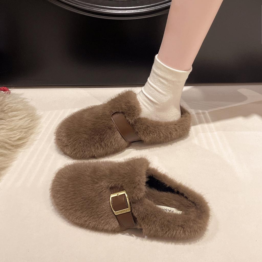 Flauschige Hausschuhe mit weicher Sohle für Damen 2025 Herbst und Winter Samt Baumwollschuhe, Slipper, Beanie-Schuhe, Baumwoll-Slipper und Halbschuhe für vor