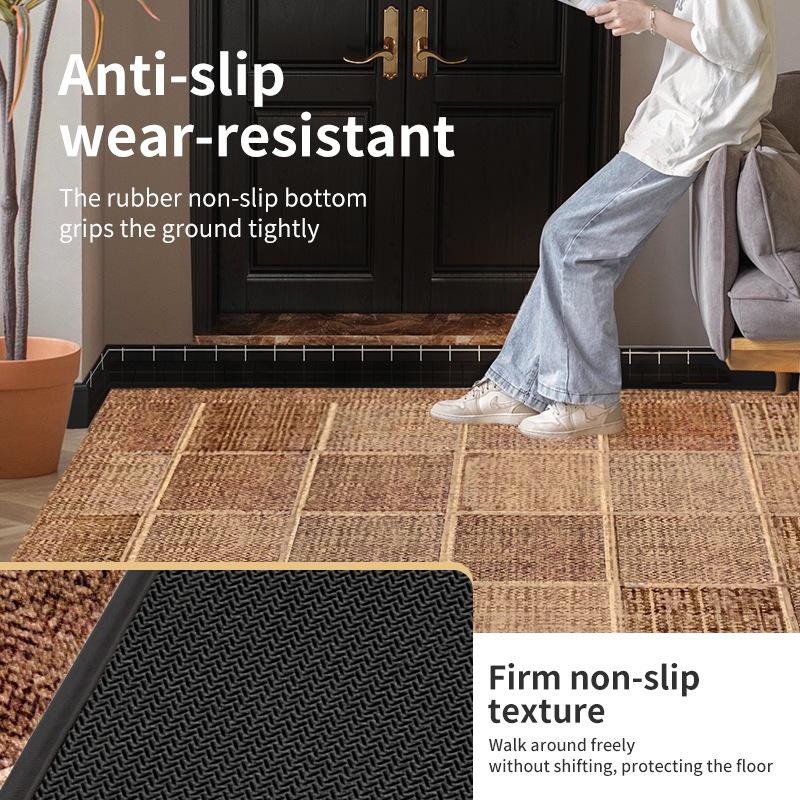 Japanese Style Bamboo Cotton Velvet Doormat, Entrance Floor Mat, Water Absorbent & Dust Removal, Non-Slip Rubber Backing