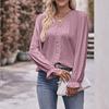 Women's Fashion Solid Color V-neck Long Sleeved Pullover T-shirt Top