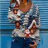 Christmas Women T-shirts  New Autumn Winter Christmas Printed V-neck Long Sleeve Women's T-shirt Fashion Loose Tops