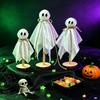 Reflective Fabric Halloween Spirit Figure Set, Three Standing Figures in Varied Sizes with Wooden Discs for Living Room, Entryway, and Office Displays