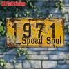 Vintage Metal License Plate Wall Art - "1971 Speed Soul" Rustic Yellow Sign with Black Numbers, Es, Perfect for Garage, Bar, Ca