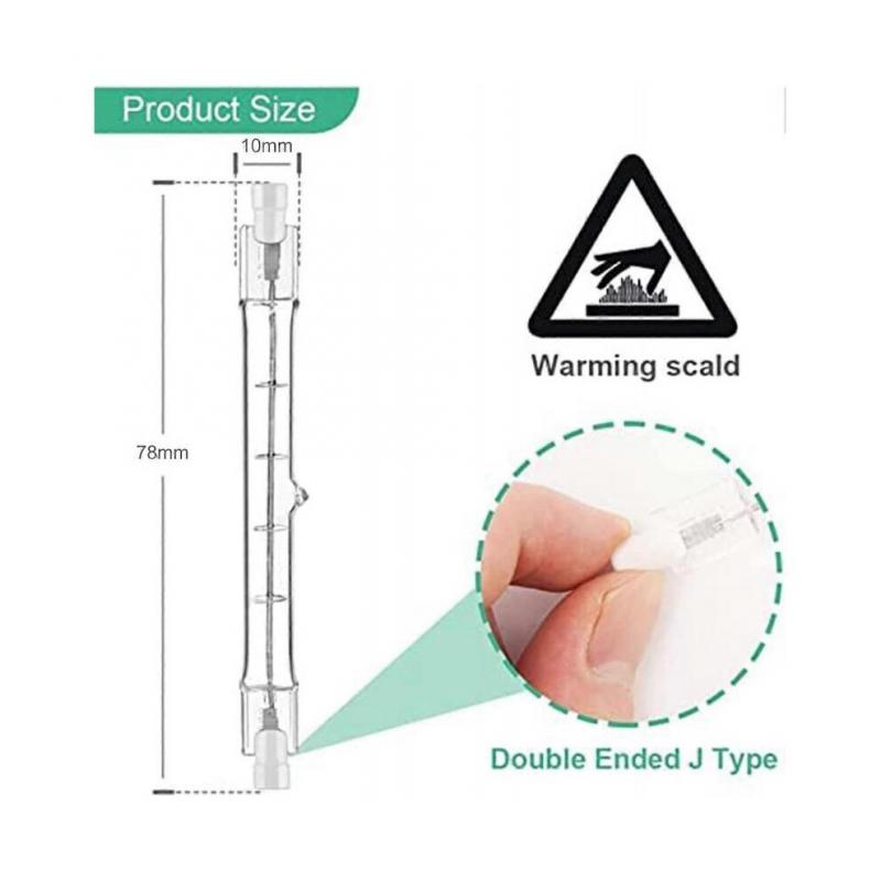Set von 5 R7S Halogenlampen 78mm 80W 230V, R7S Halogenstab 78mm, R7S Halogenlampe Dimmbarer Halogenstab