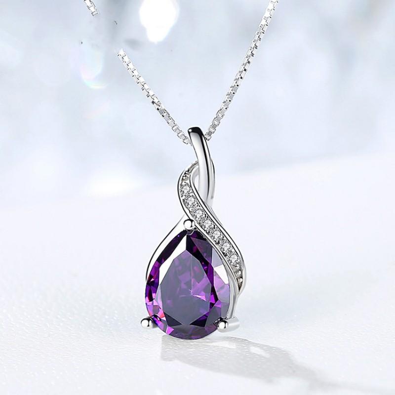 925 Sterling Silver Female Stone Pendant Chain Natural Amethyst & Aquamarine Necklace for Women Fashion Fine Jewelry Chain