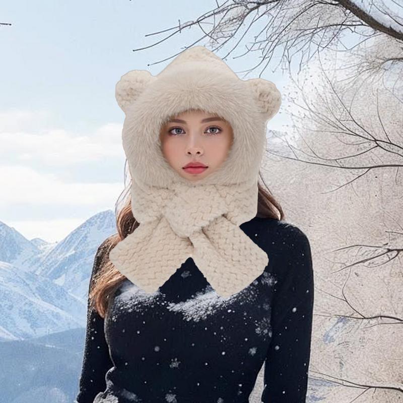 Bear Ears Hat Bunny Ear Hat Cute Winter Hat Bear Scarf Plush Hat Bear Costume Bear Hood For Kids Women Young People Elderly