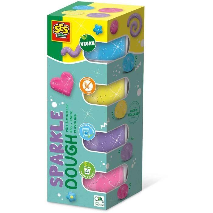Pâte a modeler Feel good - SES CREATIVE - Dough - Scintillant (4x90gr) - Fabriqué aux Pays-Bas - Activité sensorielle bébé - Age :1+