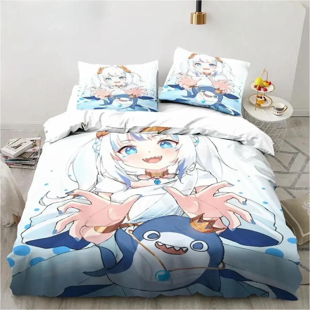 Kawaii Gawr Gura Cute Girl My Angle Bedding Set Printed With Pillowcase Bed Duvet Cover Soft Single Double Queen Super King Size