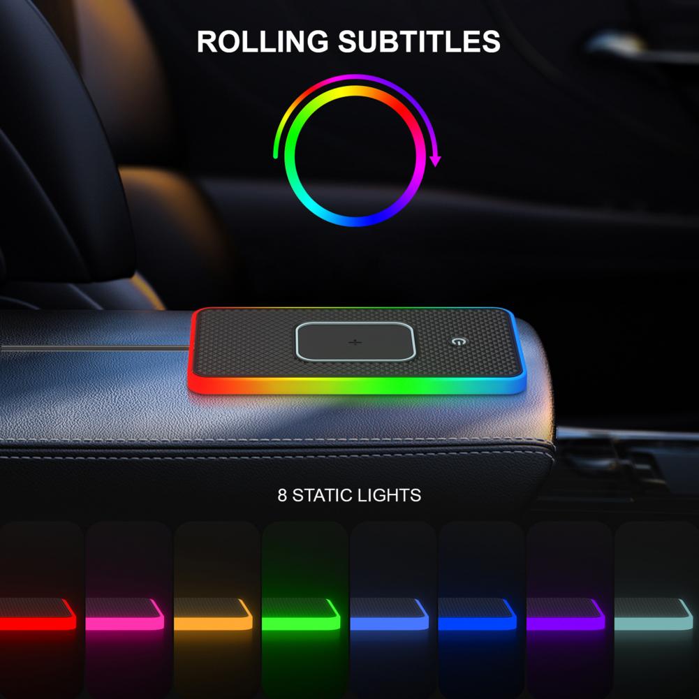 20W Fast Wireless Phone Charger Car Charging Pad with Non-Slip Base 8 Ambient Lights Universal Phone Cordless Charging Mat