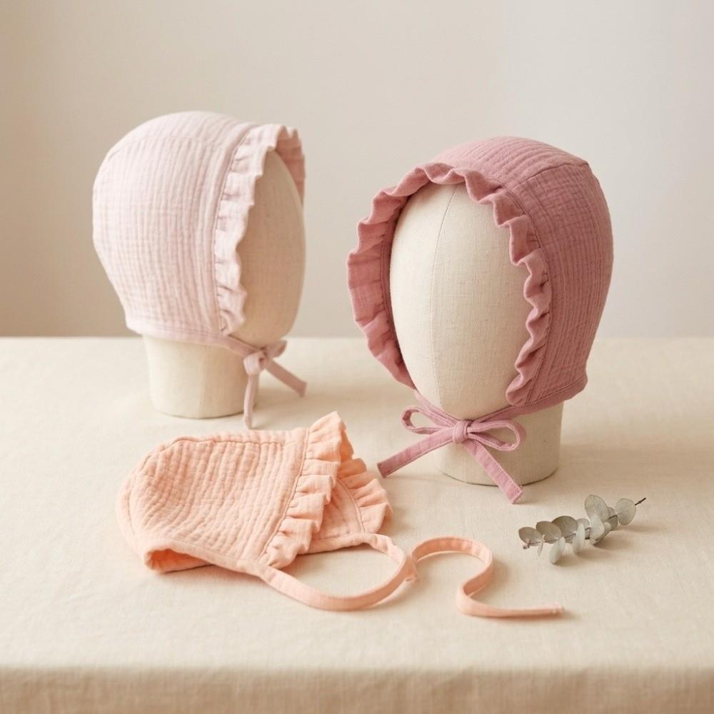 Ruffle Infant Beanie Cap 100% Cotton Baby Hat Vintage Muslin Baby Bonnet Girls Boys Summer Autumn