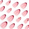Valentines Day False Nail Short Almond French Tip Heart Glittering Glossy Glues On Nail 24Pcs Set for New Year Christmas