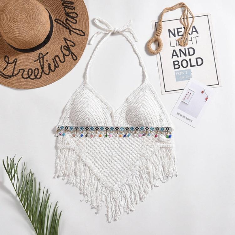 Lace-up Neck Small Vest, Sling Women's Summer Short Style with Chest Pad Inside, Backless Hollow Tube Top Embroidered Vest