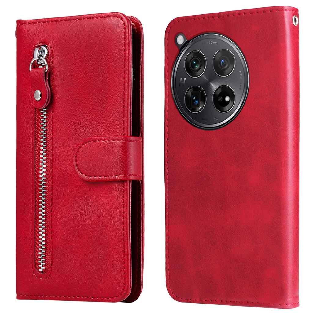 Etui na OnePlus 12R 5G/Ace 3 5G z kieszonką na zamek i fakturą skóry cielęcej