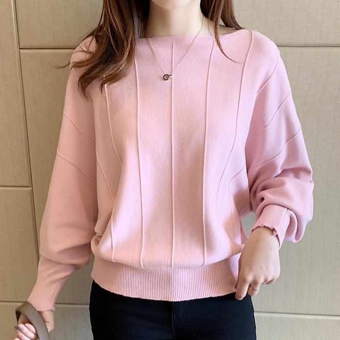 Dámský svetr s netopýřím rukávem, volný a líný styl, pletený svetr, jednobarevný, ležérní svetr, podzim a zima